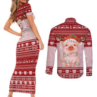 Lovely Pig Merry Christmas Couples Matching Short Sleeve Bodycon Dress and Long Sleeve Button Shirt Xmas Holiday Patterns - Wonder Print Shop