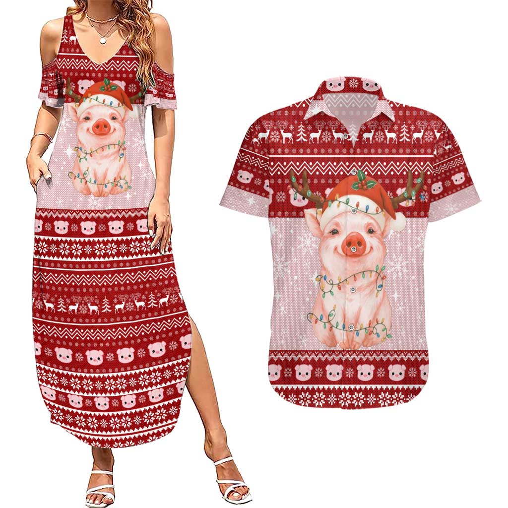 Lovely Pig Merry Christmas Couples Matching Summer Maxi Dress and Hawaiian Shirt Xmas Holiday Patterns - Wonder Print Shop