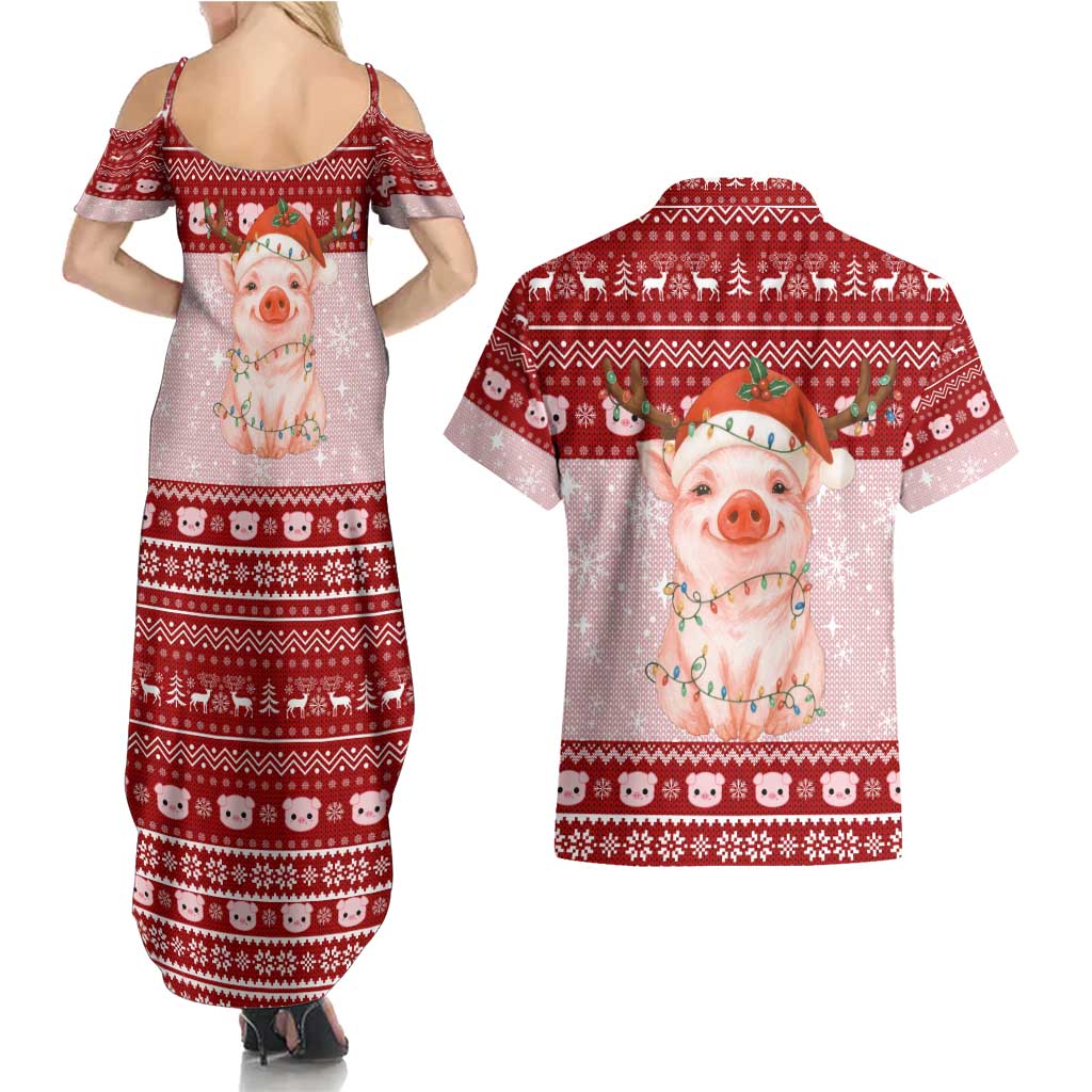 Lovely Pig Merry Christmas Couples Matching Summer Maxi Dress and Hawaiian Shirt Xmas Holiday Patterns - Wonder Print Shop