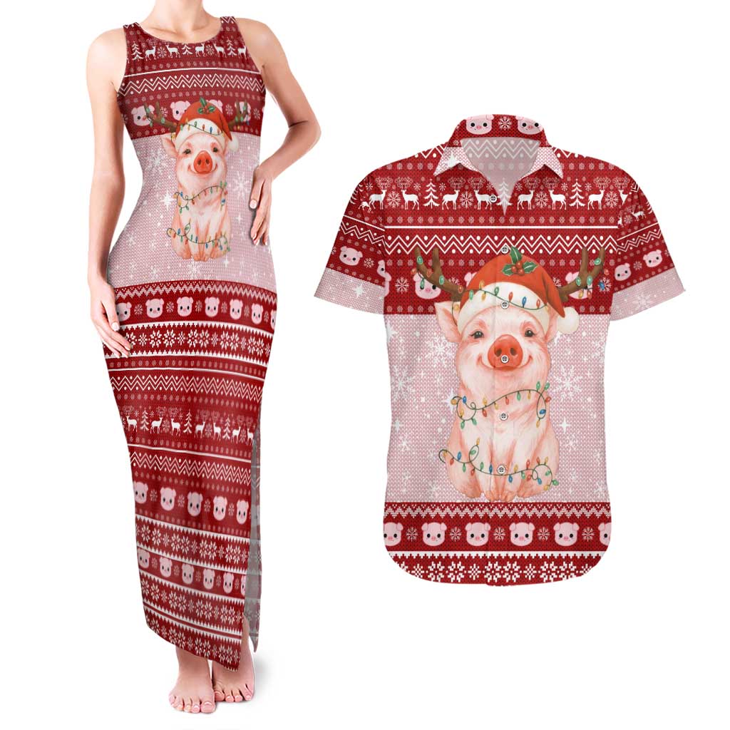 Lovely Pig Merry Christmas Couples Matching Tank Maxi Dress and Hawaiian Shirt Xmas Holiday Patterns - Wonder Print Shop