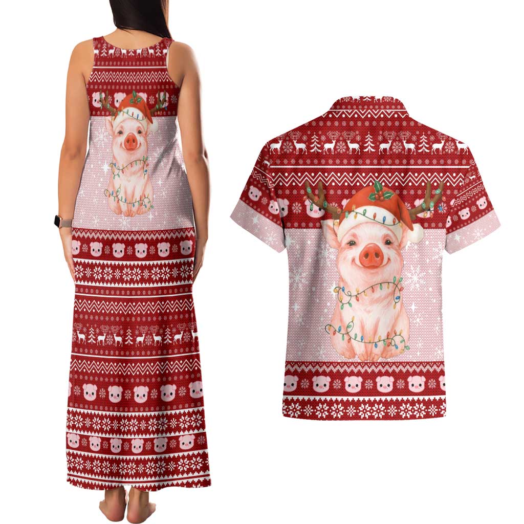 Lovely Pig Merry Christmas Couples Matching Tank Maxi Dress and Hawaiian Shirt Xmas Holiday Patterns - Wonder Print Shop
