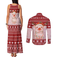 Lovely Pig Merry Christmas Couples Matching Tank Maxi Dress and Long Sleeve Button Shirt Xmas Holiday Patterns - Wonder Print Shop