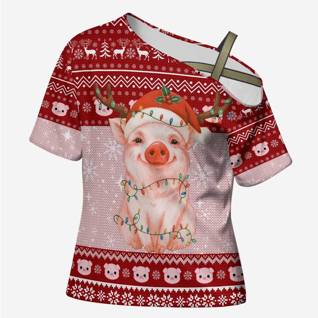 Lovely Pig Merry Christmas Cross Shoulder Shirt Xmas Holiday Patterns - Wonder Print Shop