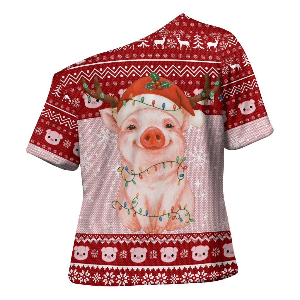 Lovely Pig Merry Christmas Cross Shoulder Shirt Xmas Holiday Patterns - Wonder Print Shop