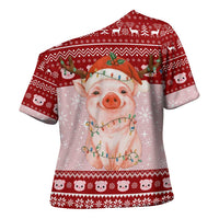 Lovely Pig Merry Christmas Cross Shoulder Shirt Xmas Holiday Patterns - Wonder Print Shop