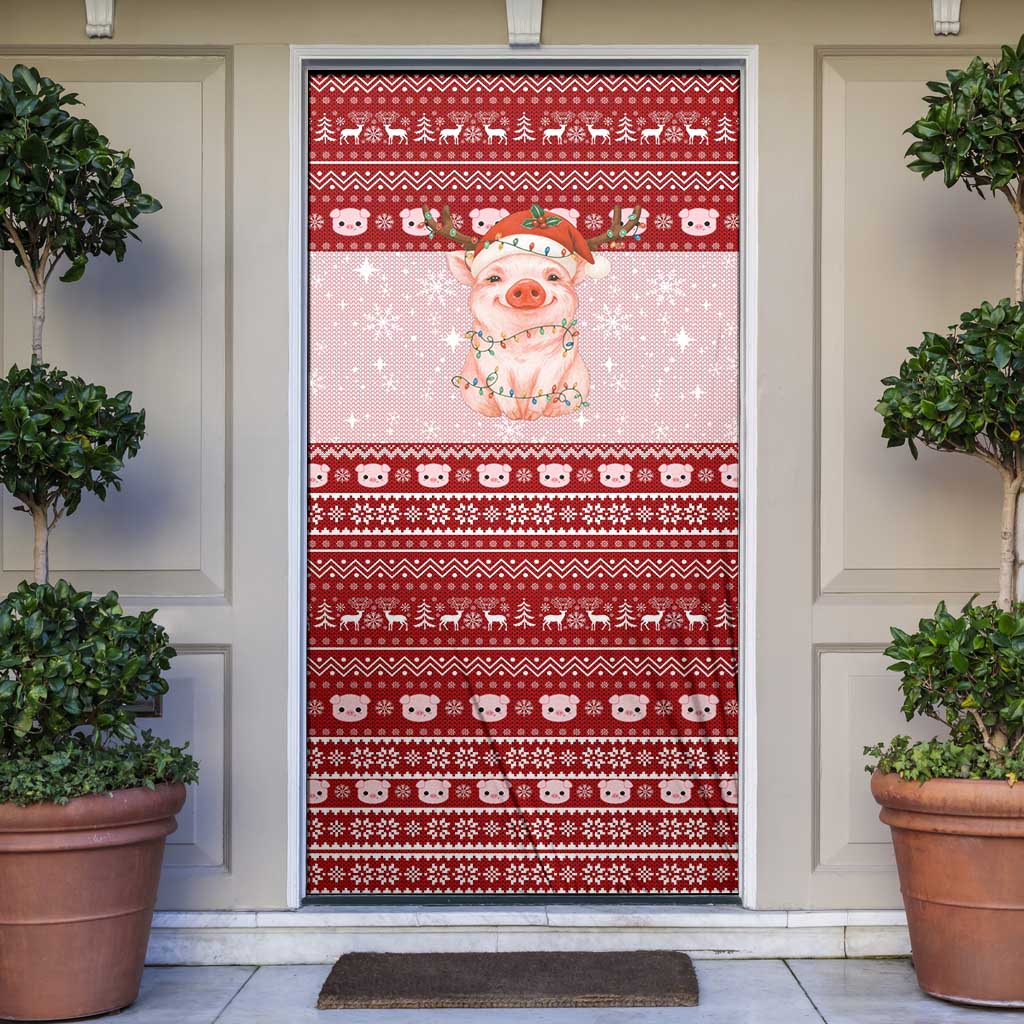 Lovely Pig Merry Christmas Door Cover Xmas Holiday Patterns - Wonder Print Shop