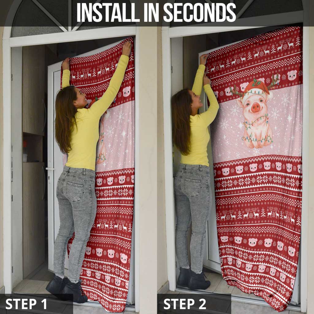 Lovely Pig Merry Christmas Door Cover Xmas Holiday Patterns - Wonder Print Shop