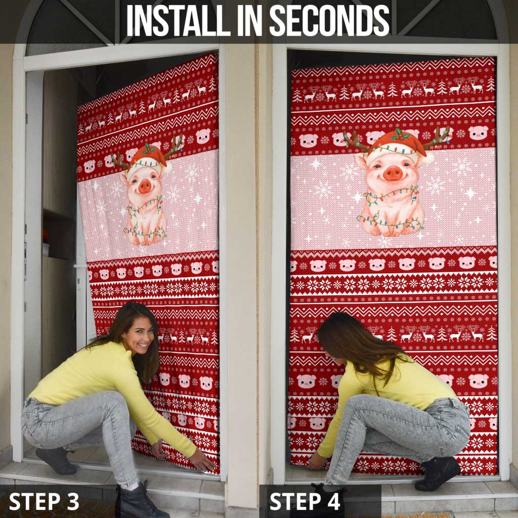 Lovely Pig Merry Christmas Door Cover Xmas Holiday Patterns - Wonder Print Shop
