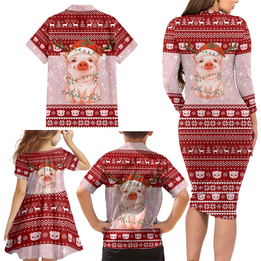 Lovely Pig Merry Christmas Family Matching Long Sleeve Bodycon Dress and Hawaiian Shirt Xmas Holiday Patterns - Wonder Print Shop