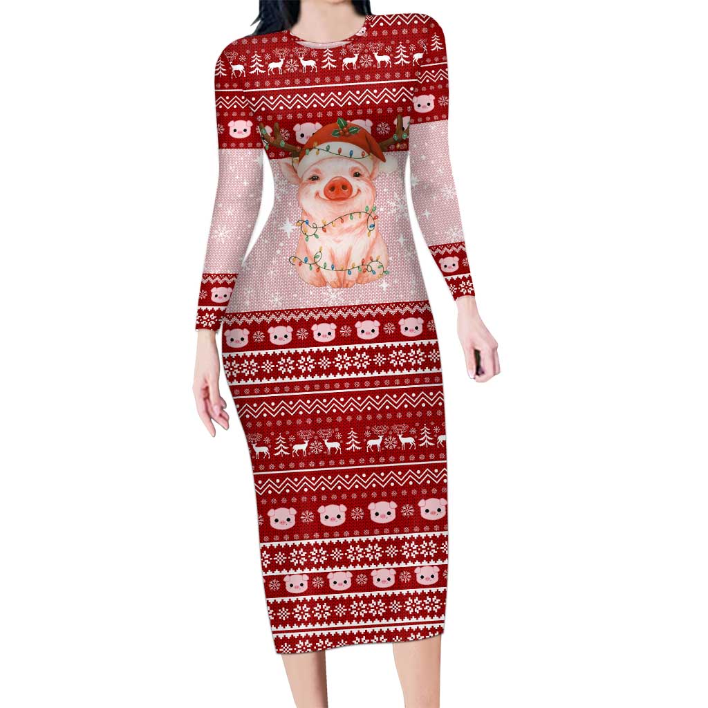 Lovely Pig Merry Christmas Family Matching Long Sleeve Bodycon Dress and Hawaiian Shirt Xmas Holiday Patterns - Wonder Print Shop