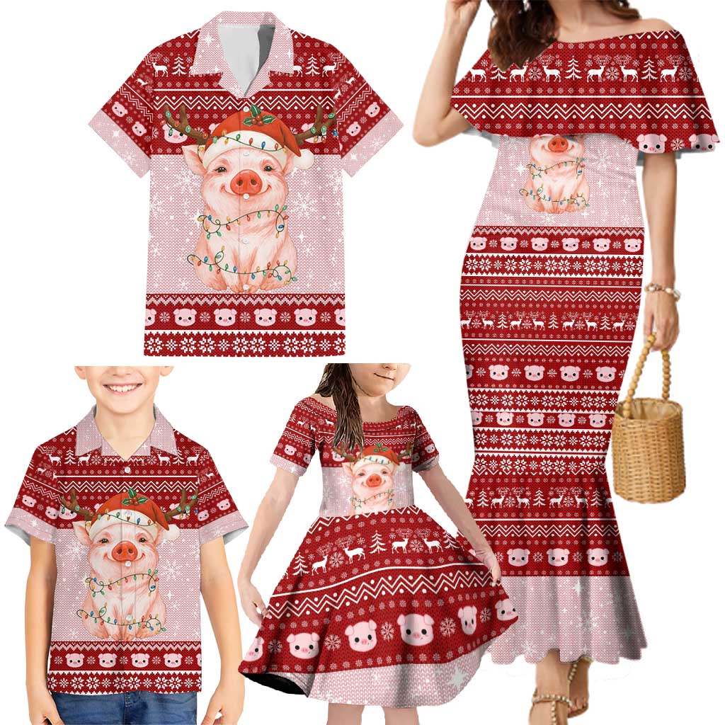 Lovely Pig Merry Christmas Family Matching Mermaid Dress and Hawaiian Shirt Xmas Holiday Patterns - Wonder Print Shop