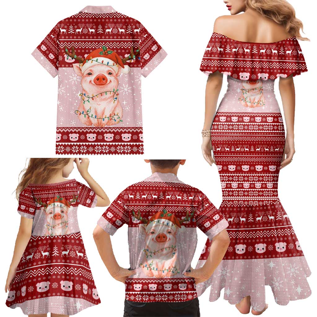 Lovely Pig Merry Christmas Family Matching Mermaid Dress and Hawaiian Shirt Xmas Holiday Patterns - Wonder Print Shop
