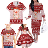 Lovely Pig Merry Christmas Family Matching Off The Shoulder Long Sleeve Dress and Hawaiian Shirt Xmas Holiday Patterns - Wonder Print Shop