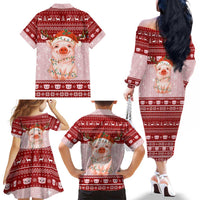 Lovely Pig Merry Christmas Family Matching Off The Shoulder Long Sleeve Dress and Hawaiian Shirt Xmas Holiday Patterns - Wonder Print Shop
