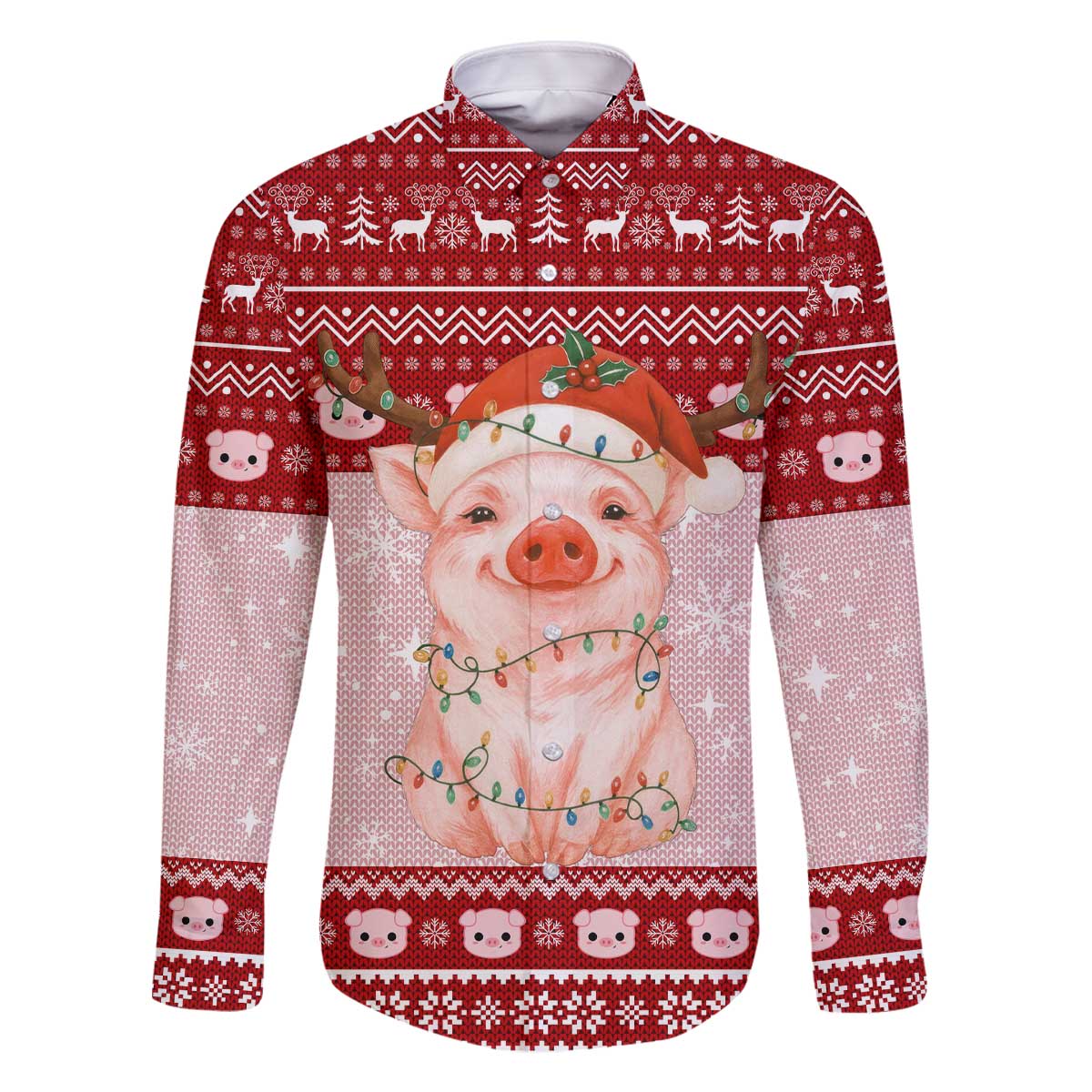 Lovely Pig Merry Christmas Family Matching Off The Shoulder Long Sleeve Dress and Hawaiian Shirt Xmas Holiday Patterns - Wonder Print Shop