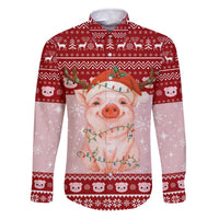 Lovely Pig Merry Christmas Family Matching Off The Shoulder Long Sleeve Dress and Hawaiian Shirt Xmas Holiday Patterns - Wonder Print Shop