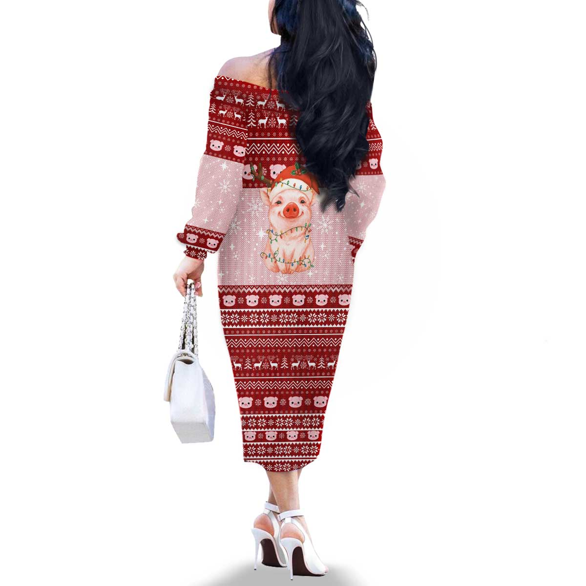 Lovely Pig Merry Christmas Family Matching Off The Shoulder Long Sleeve Dress and Hawaiian Shirt Xmas Holiday Patterns - Wonder Print Shop
