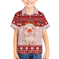 Lovely Pig Merry Christmas Family Matching Off The Shoulder Long Sleeve Dress and Hawaiian Shirt Xmas Holiday Patterns - Wonder Print Shop