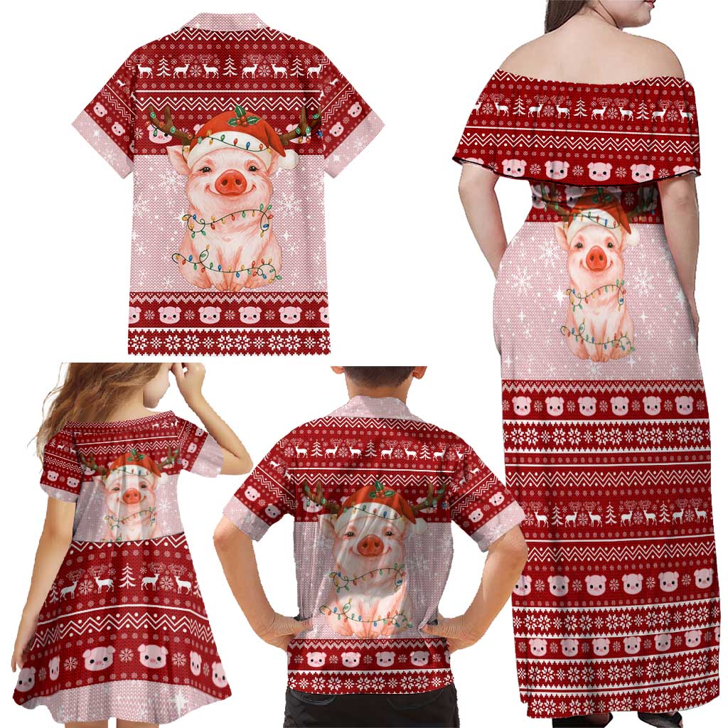 Lovely Pig Merry Christmas Family Matching Off Shoulder Maxi Dress and Hawaiian Shirt Xmas Holiday Patterns - Wonder Print Shop