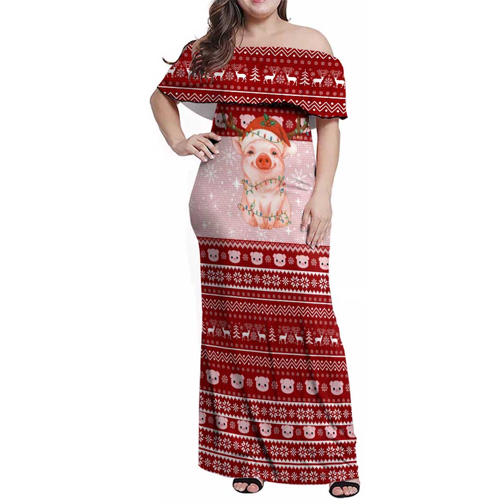Lovely Pig Merry Christmas Family Matching Off Shoulder Maxi Dress and Hawaiian Shirt Xmas Holiday Patterns - Wonder Print Shop