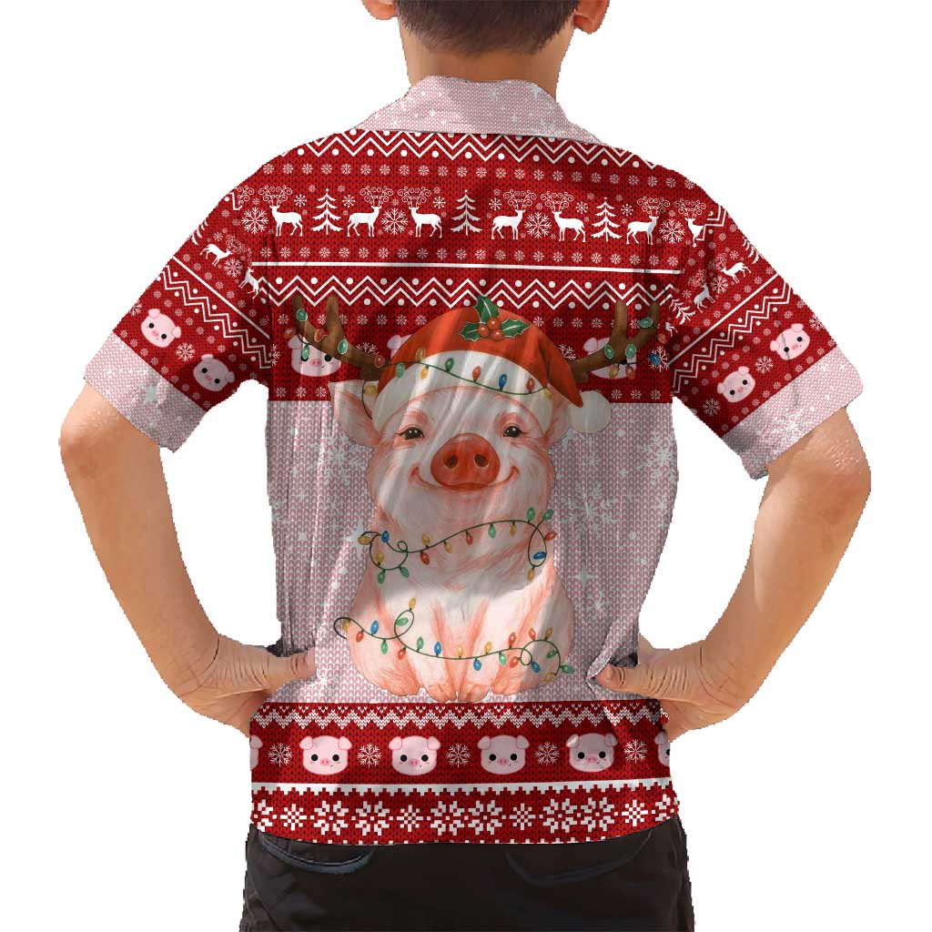 Lovely Pig Merry Christmas Family Matching Off Shoulder Short Dress and Hawaiian Shirt Xmas Holiday Patterns - Wonder Print Shop