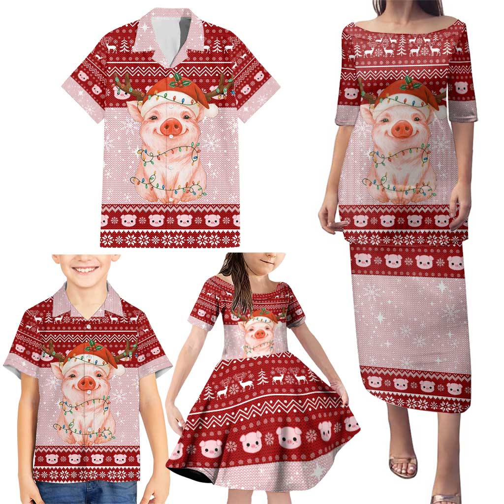 Lovely Pig Merry Christmas Family Matching Puletasi and Hawaiian Shirt Xmas Holiday Patterns - Wonder Print Shop