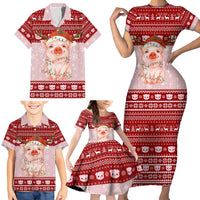 Lovely Pig Merry Christmas Family Matching Short Sleeve Bodycon Dress and Hawaiian Shirt Xmas Holiday Patterns - Wonder Print Shop