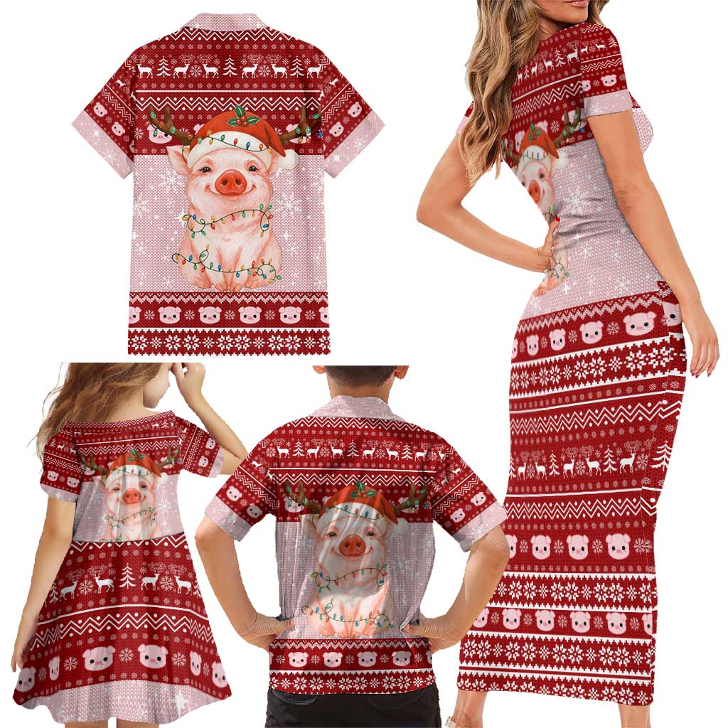Lovely Pig Merry Christmas Family Matching Short Sleeve Bodycon Dress and Hawaiian Shirt Xmas Holiday Patterns - Wonder Print Shop