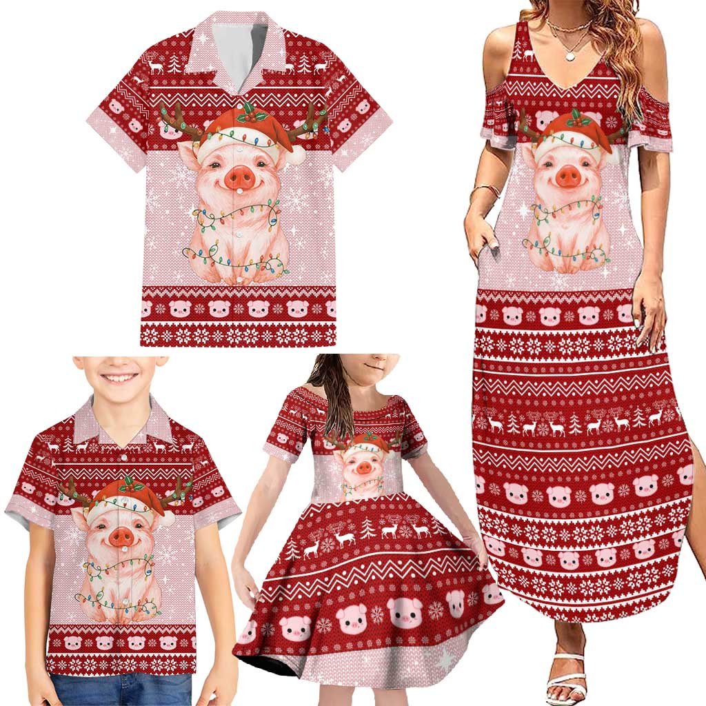 Lovely Pig Merry Christmas Family Matching Summer Maxi Dress and Hawaiian Shirt Xmas Holiday Patterns - Wonder Print Shop