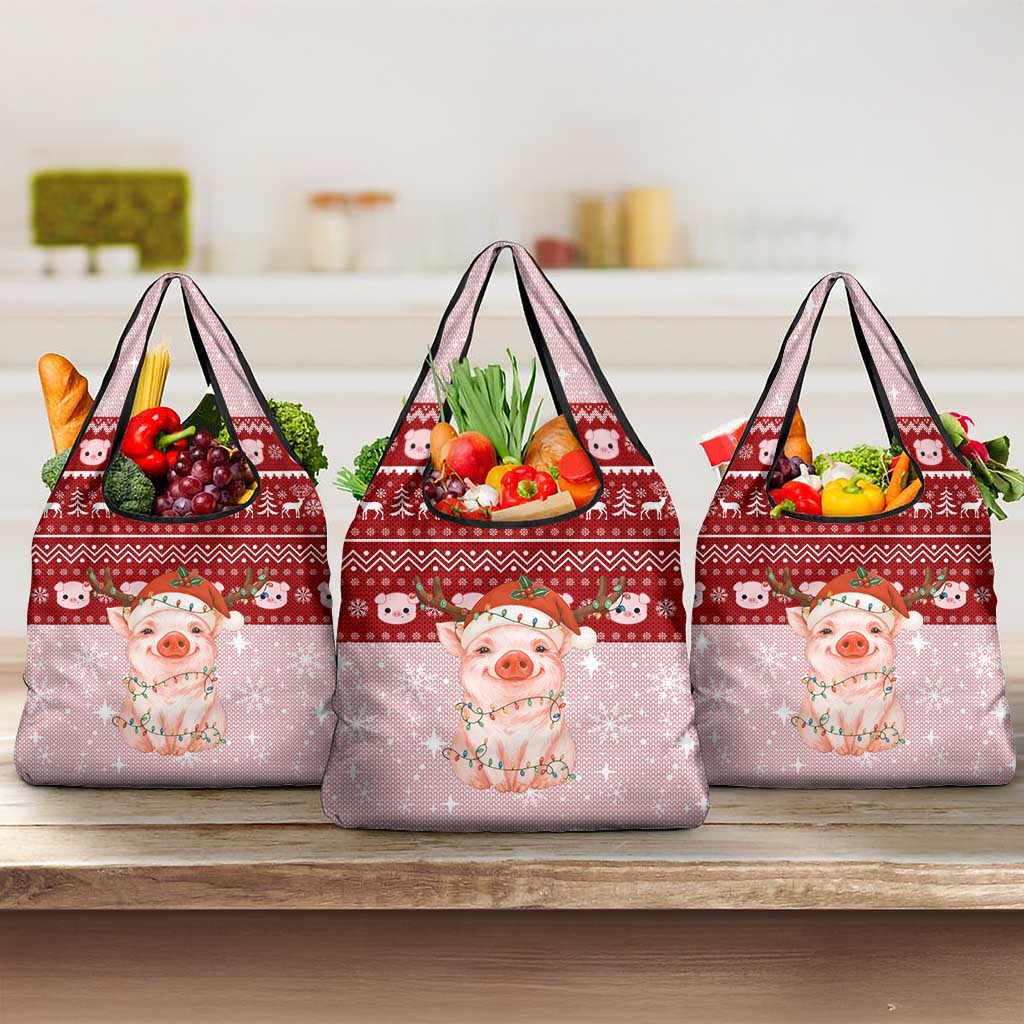 Lovely Pig Merry Christmas Grocery Bag Xmas Holiday Patterns - Wonder Print Shop