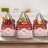 Lovely Pig Merry Christmas Grocery Bag Xmas Holiday Patterns - Wonder Print Shop