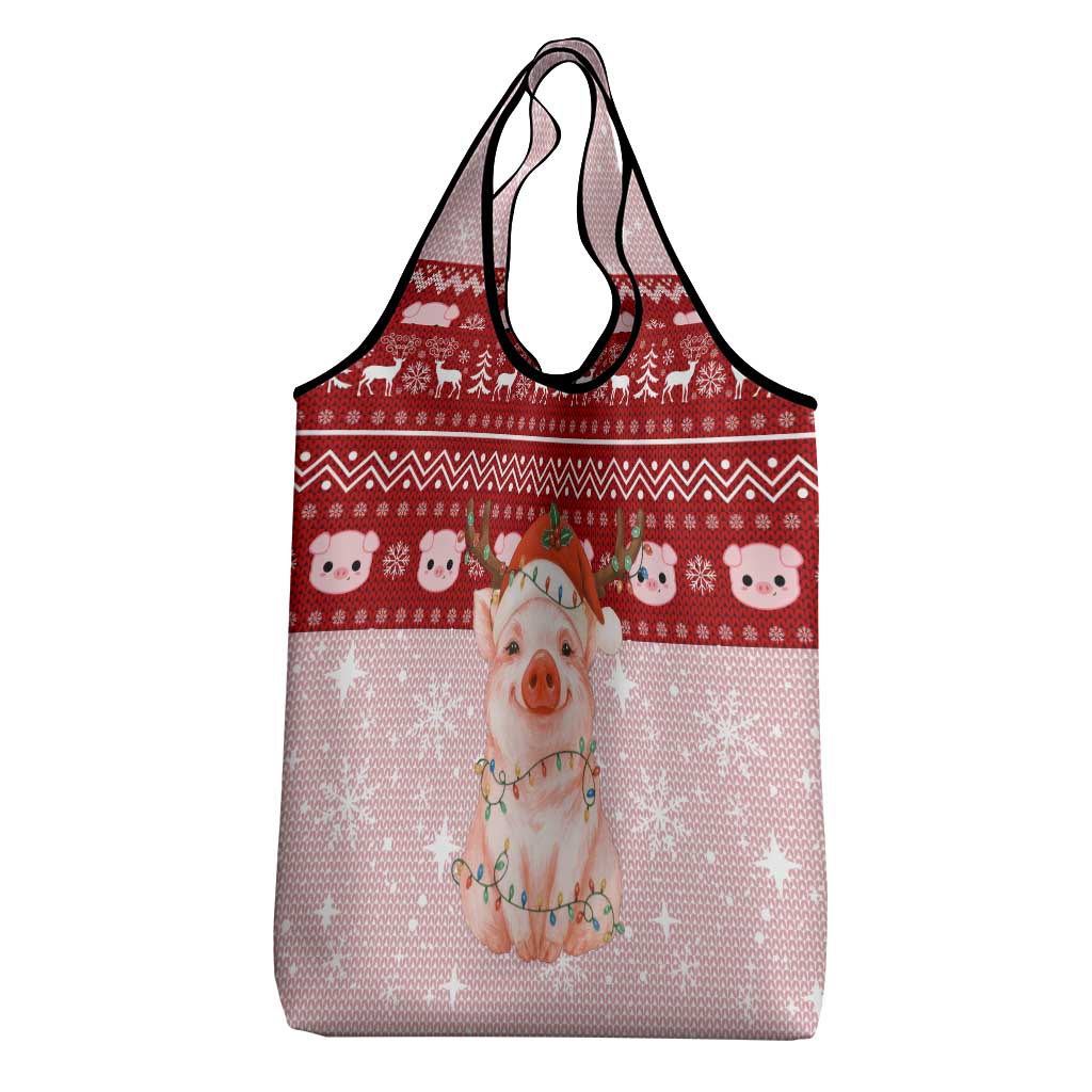 Lovely Pig Merry Christmas Grocery Bag Xmas Holiday Patterns - Wonder Print Shop