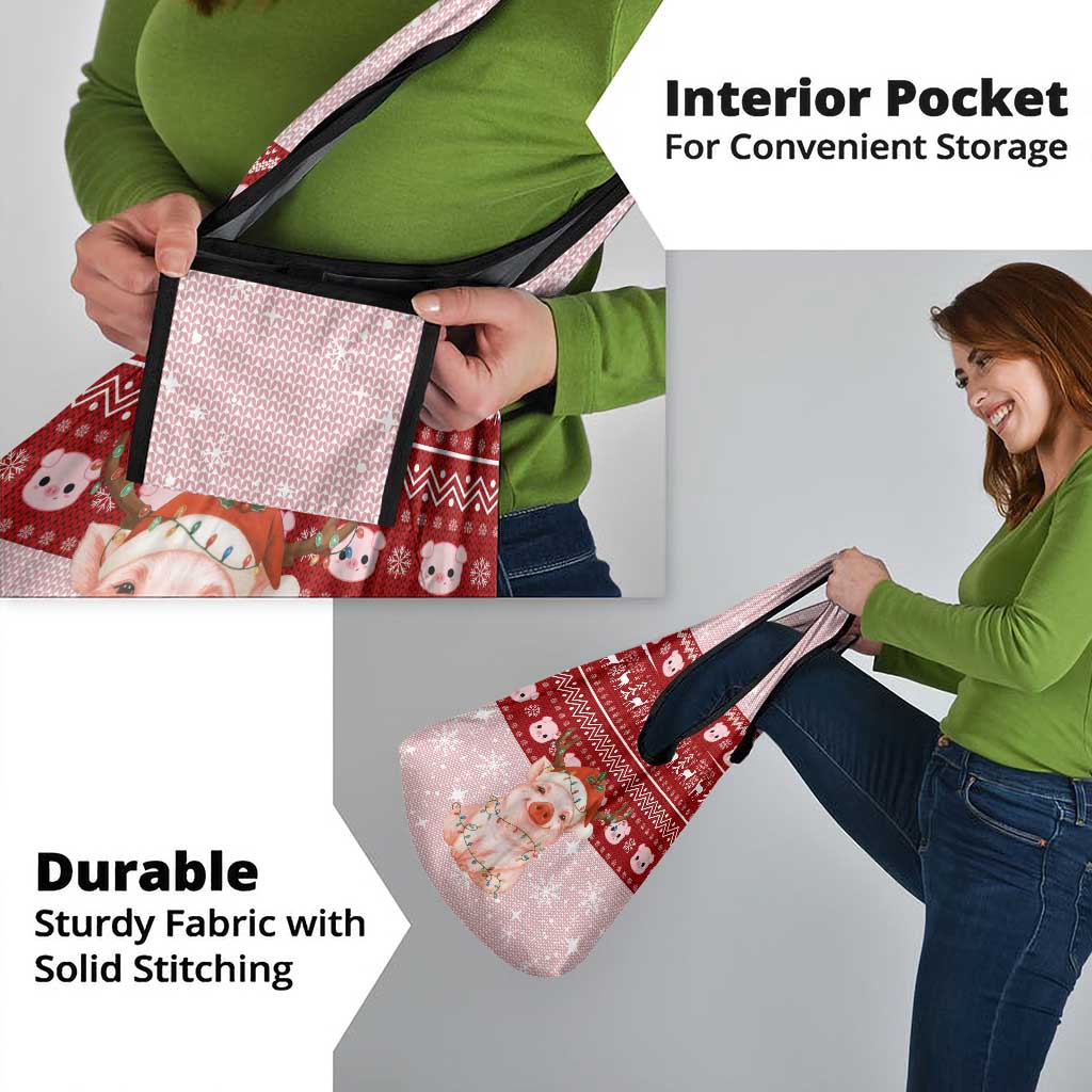 Lovely Pig Merry Christmas Grocery Bag Xmas Holiday Patterns - Wonder Print Shop
