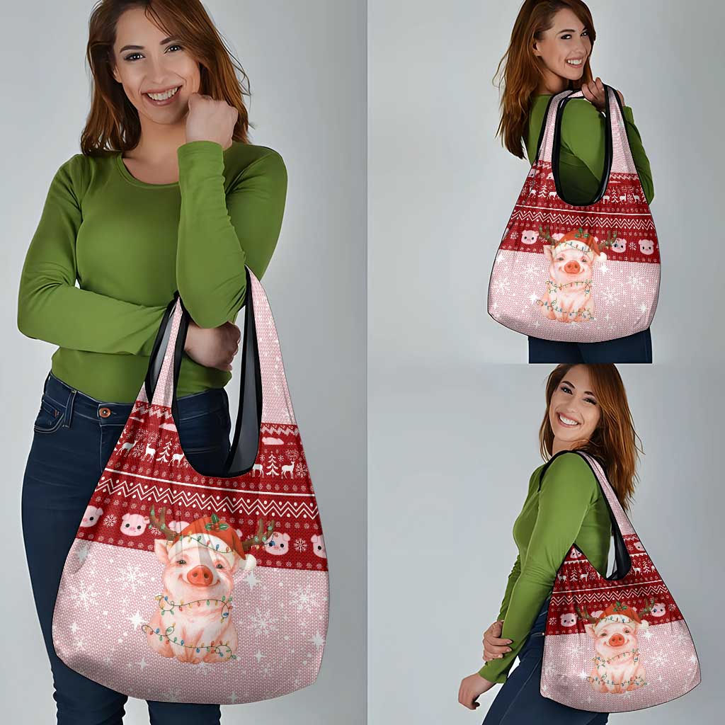 Lovely Pig Merry Christmas Grocery Bag Xmas Holiday Patterns - Wonder Print Shop
