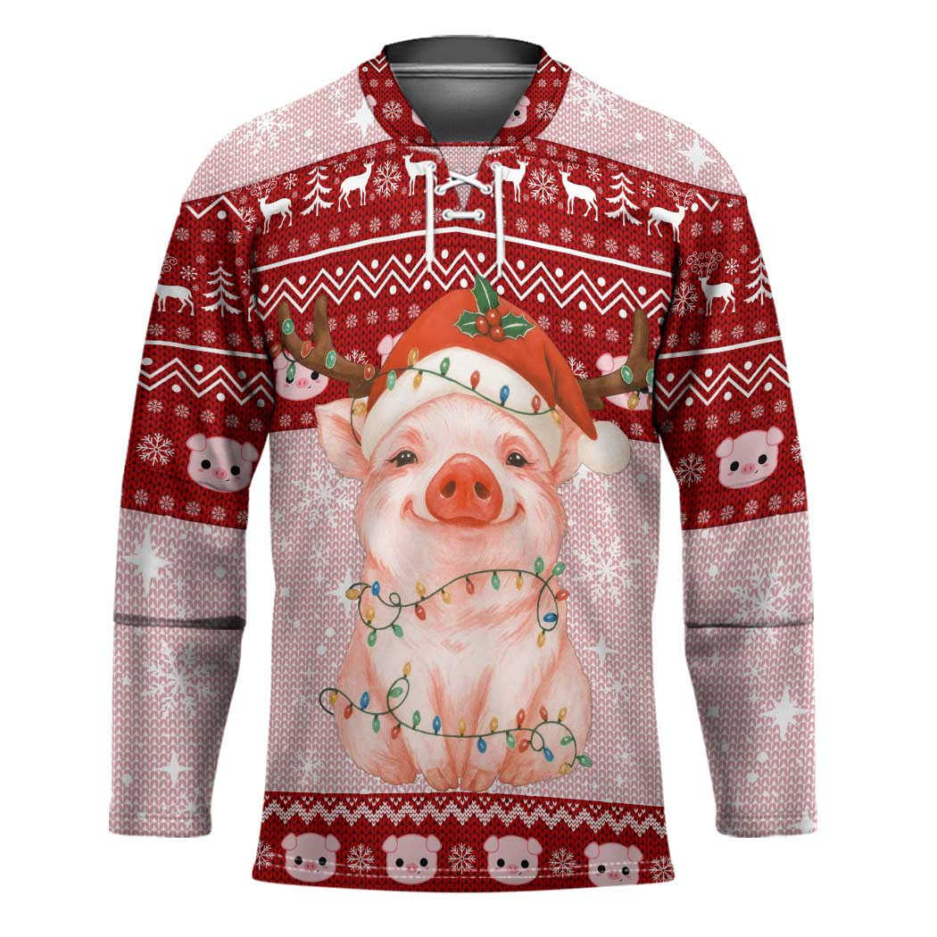 Lovely Pig Merry Christmas Hockey Jersey Xmas Holiday Patterns - Wonder Print Shop