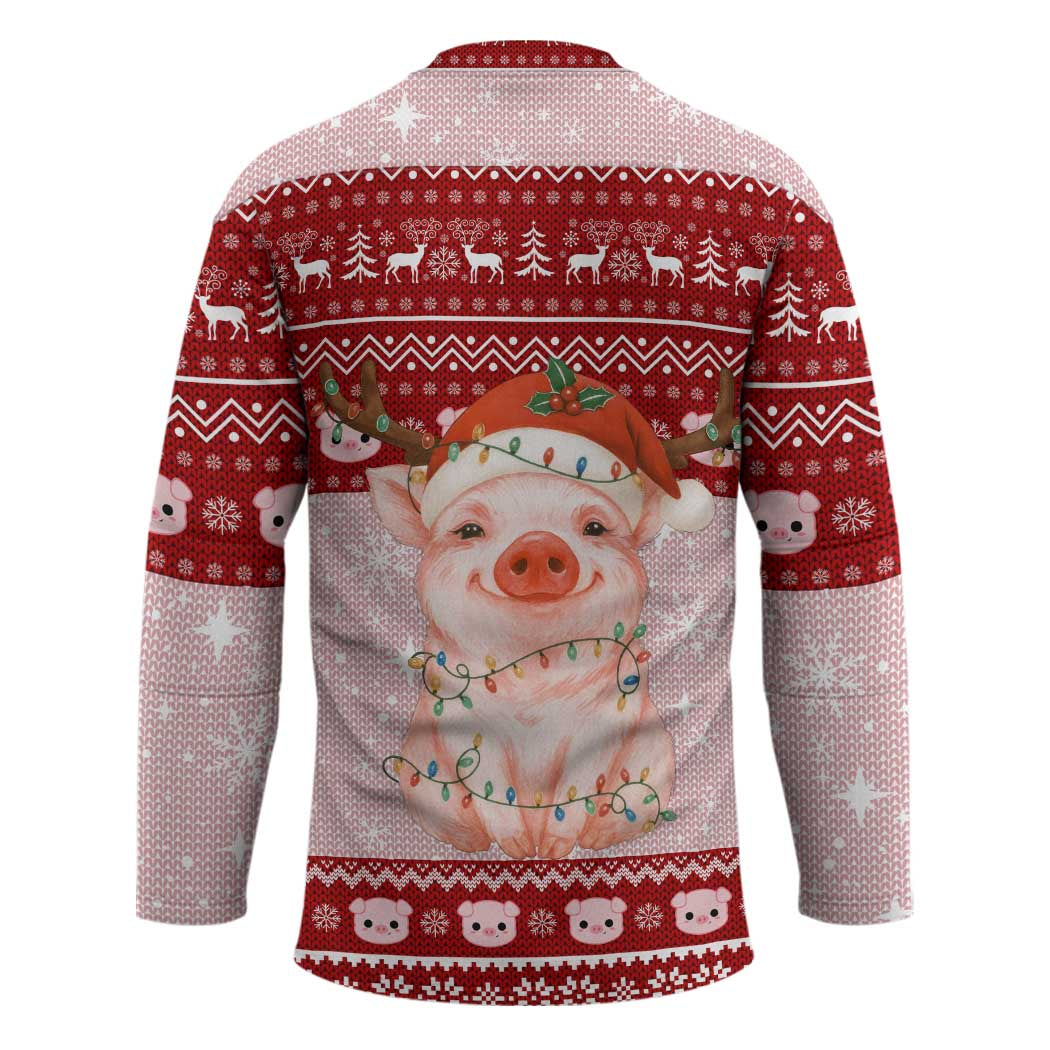 Lovely Pig Merry Christmas Hockey Jersey Xmas Holiday Patterns - Wonder Print Shop
