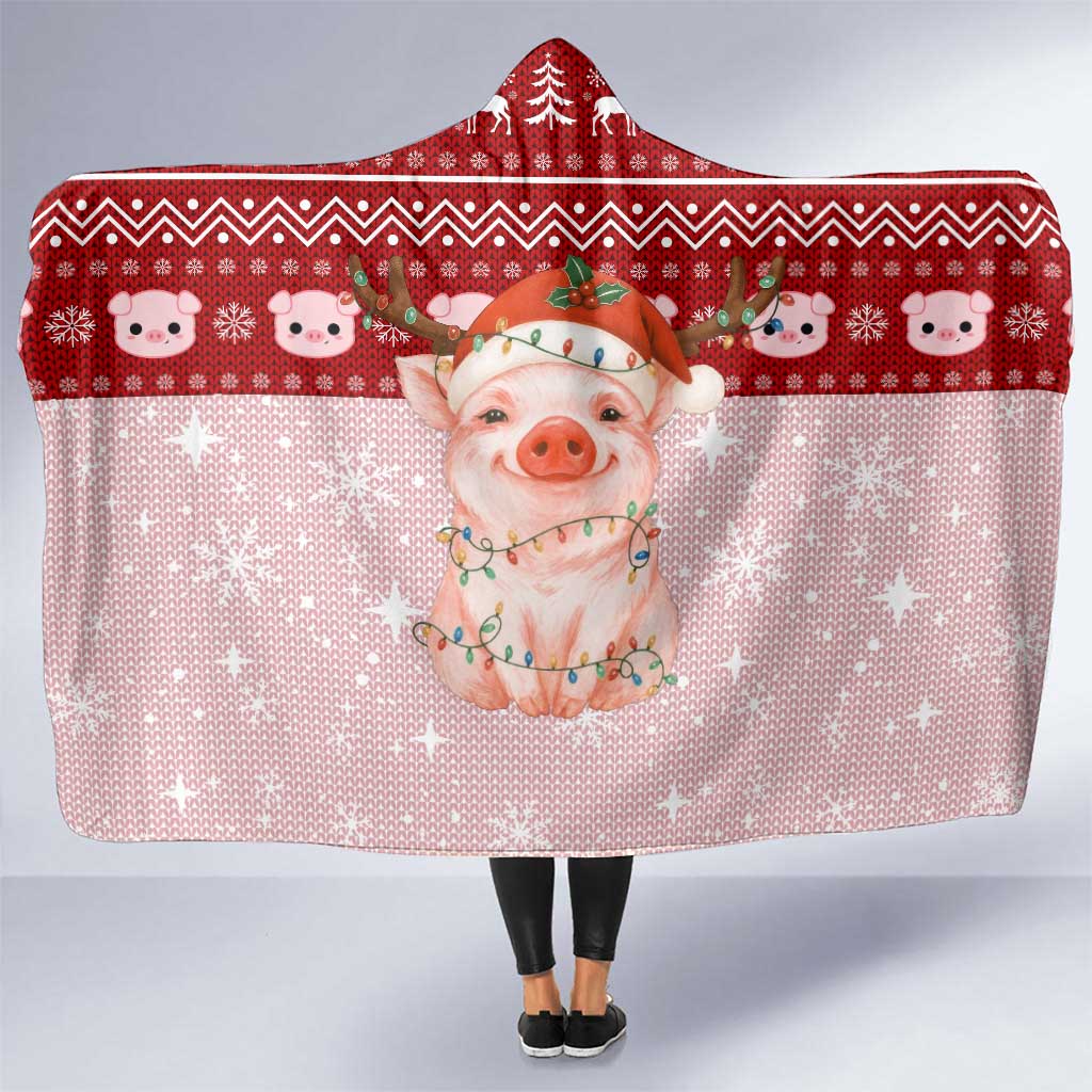 Lovely Pig Merry Christmas Hooded Blanket Xmas Holiday Patterns - Wonder Print Shop