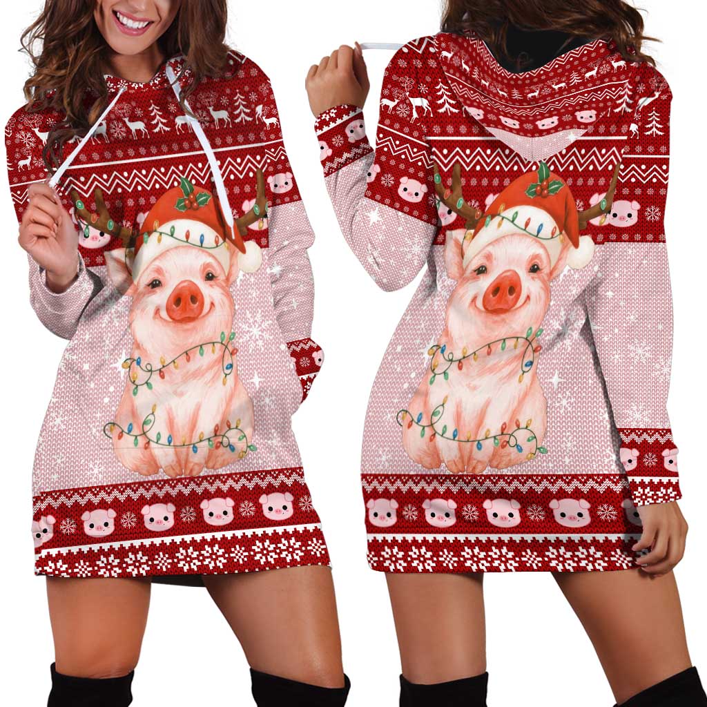 Lovely Pig Merry Christmas Hoodie Dress Xmas Holiday Patterns - Wonder Print Shop