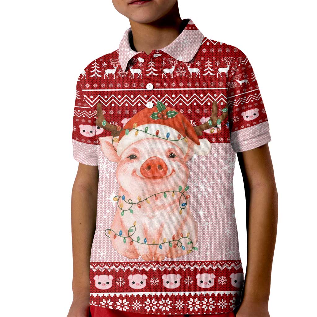 Lovely Pig Merry Christmas Kid Polo Shirt Xmas Holiday Patterns - Wonder Print Shop