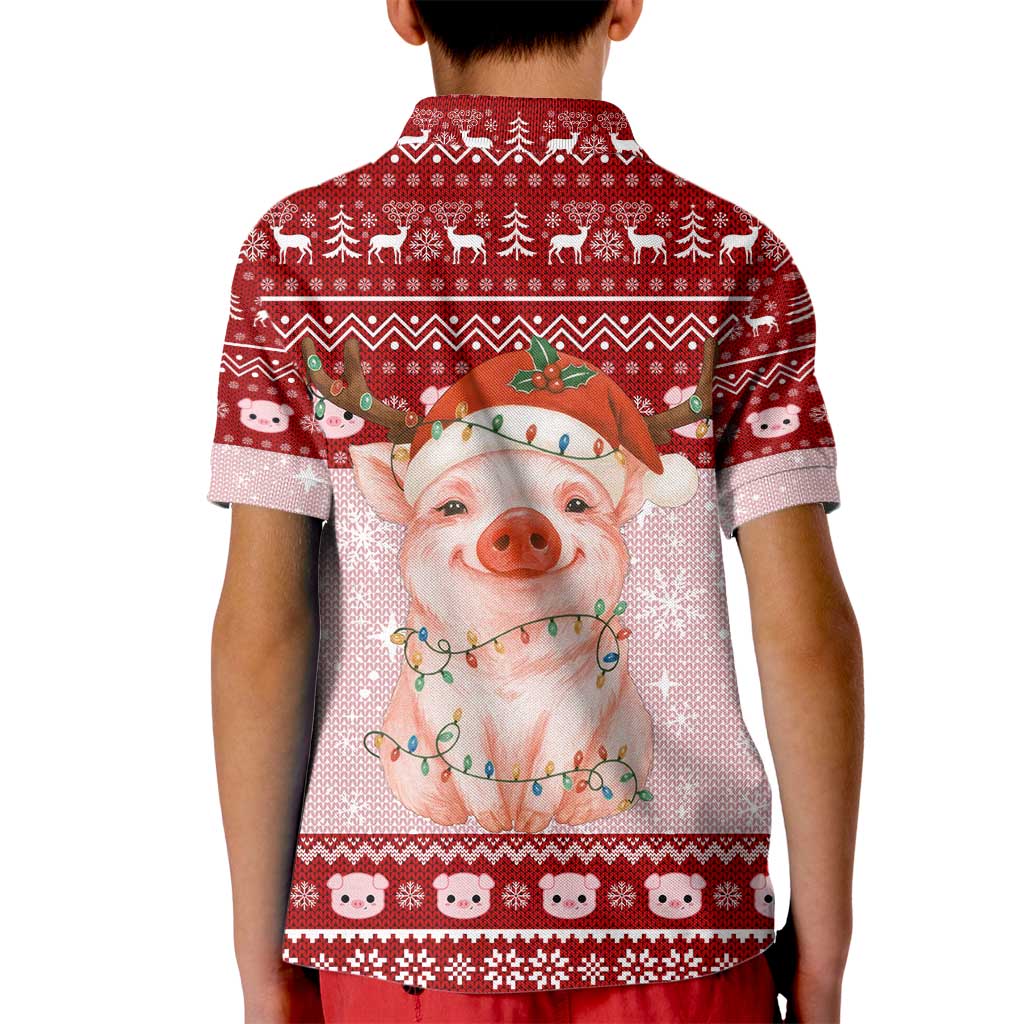 Lovely Pig Merry Christmas Kid Polo Shirt Xmas Holiday Patterns - Wonder Print Shop