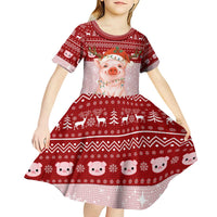Lovely Pig Merry Christmas Kid Short Sleeve Dress Xmas Holiday Patterns - Wonder Print Shop