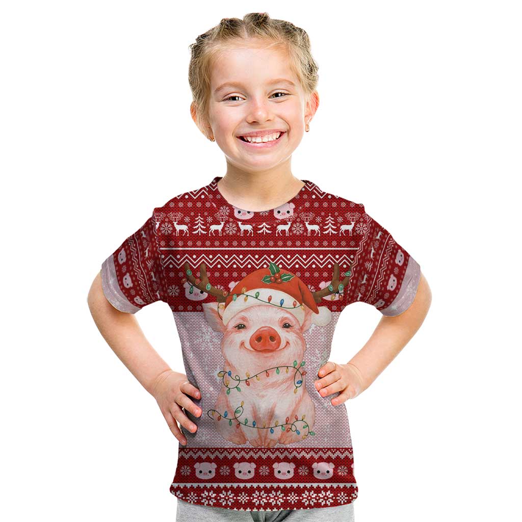 Lovely Pig Merry Christmas Kid T Shirt Xmas Holiday Patterns - Wonder Print Shop