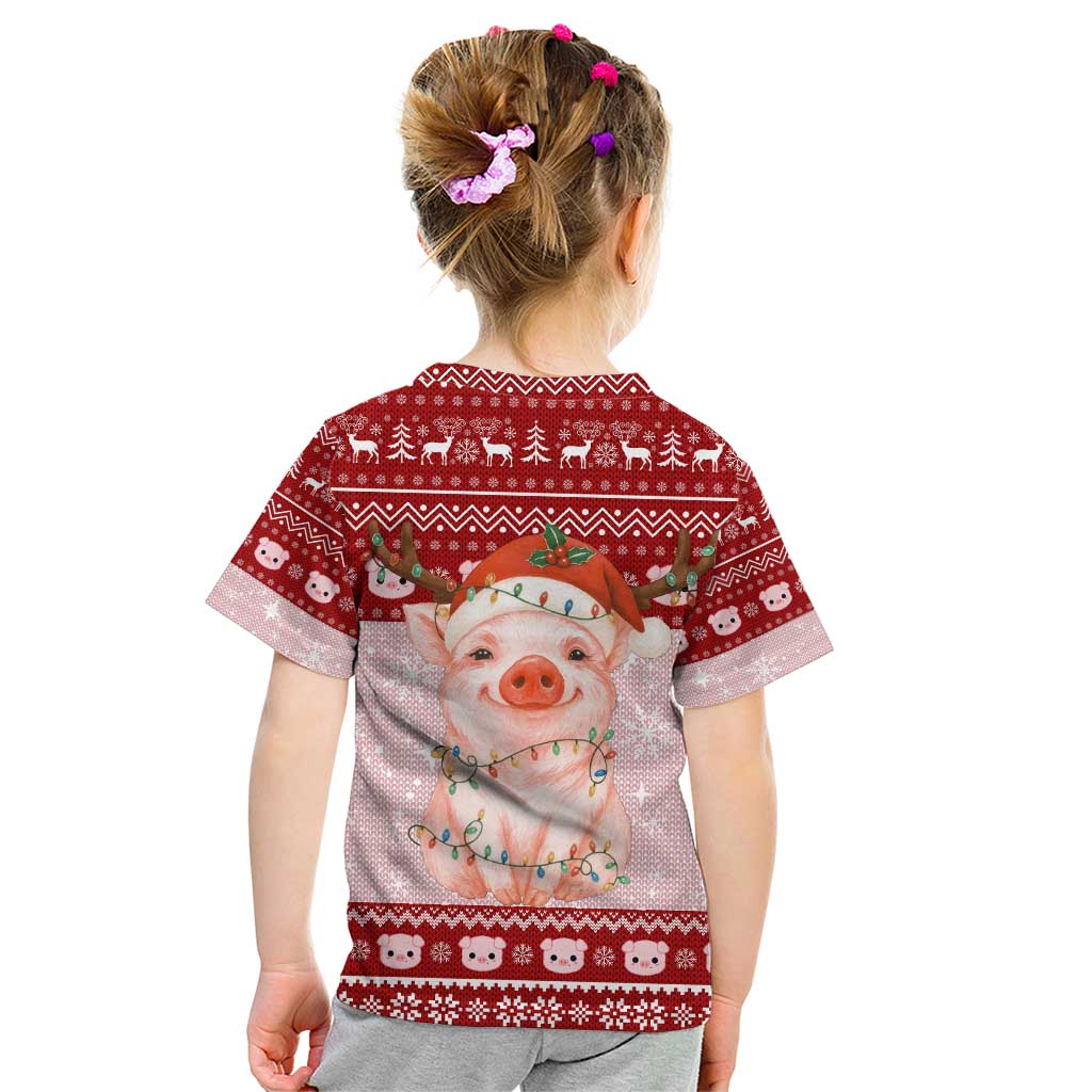 Lovely Pig Merry Christmas Kid T Shirt Xmas Holiday Patterns - Wonder Print Shop