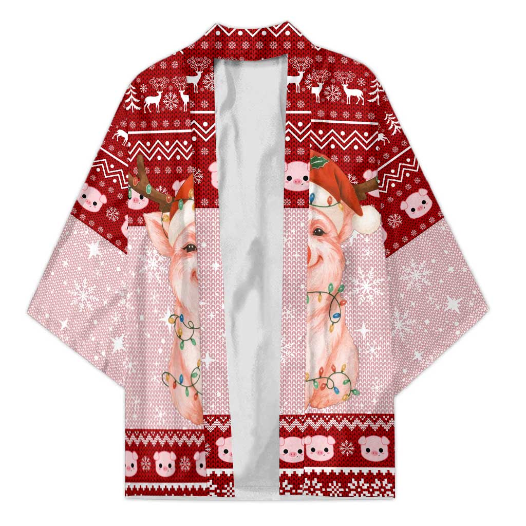 Lovely Pig Merry Christmas Kimono Xmas Holiday Patterns - Wonder Print Shop