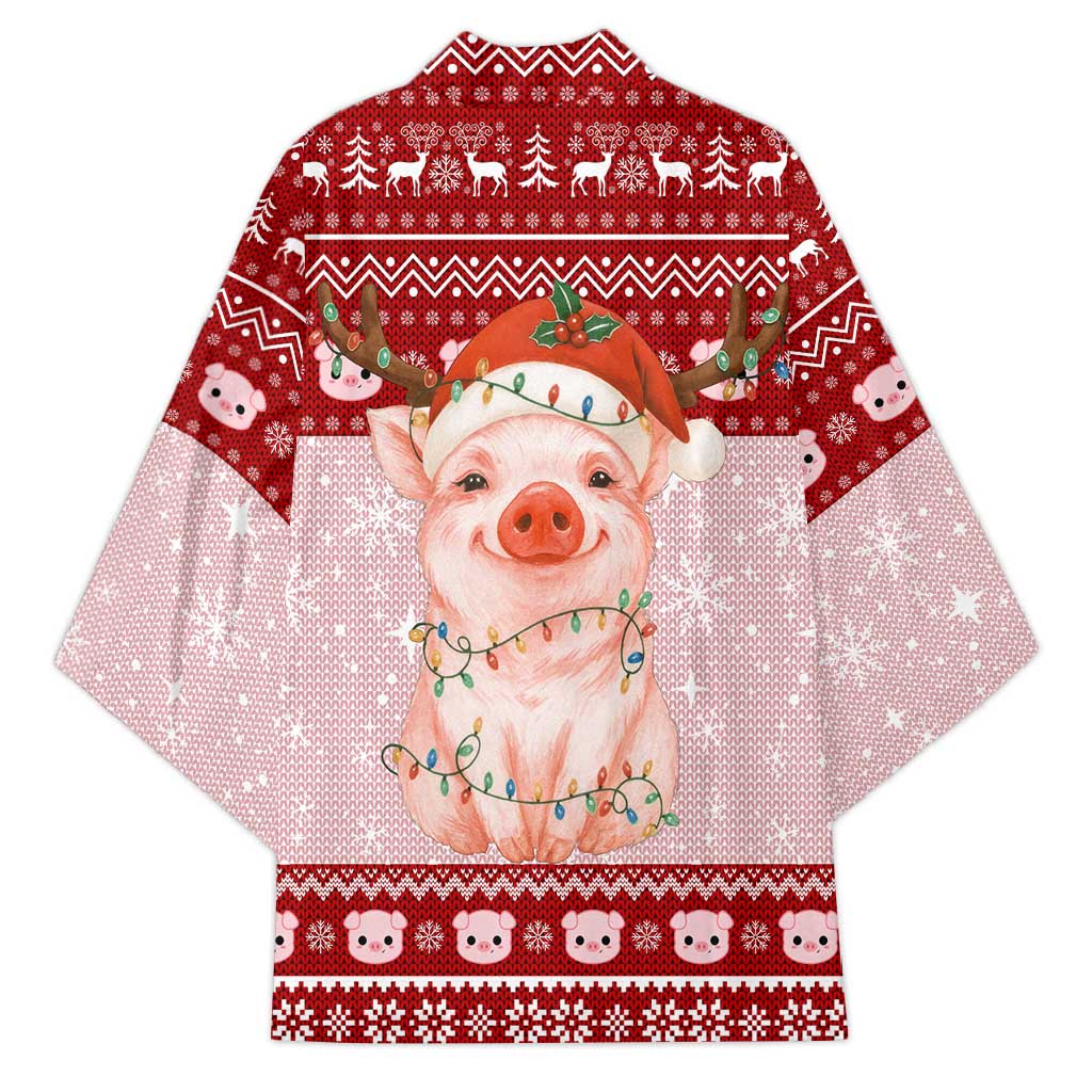 Lovely Pig Merry Christmas Kimono Xmas Holiday Patterns - Wonder Print Shop