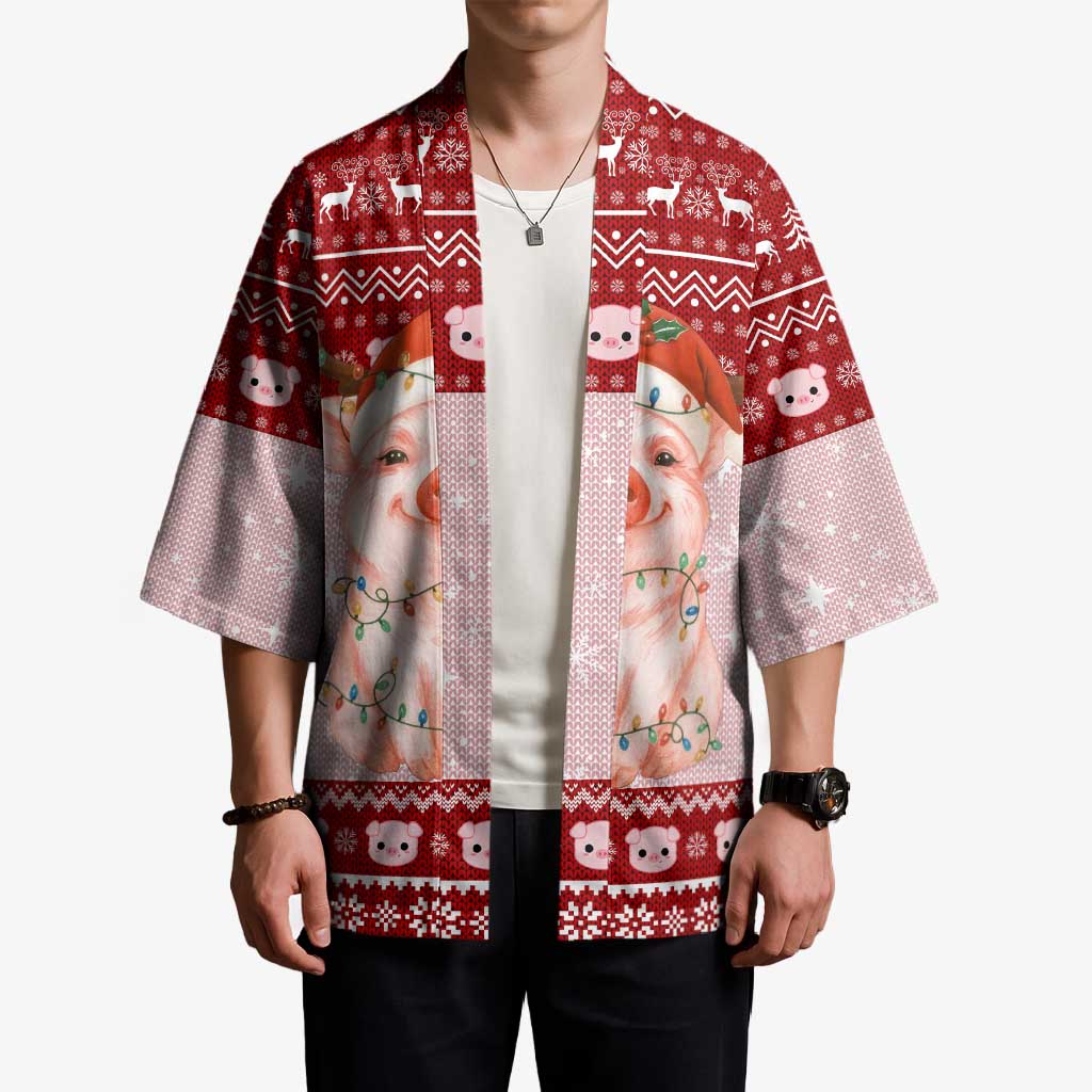 Lovely Pig Merry Christmas Kimono Xmas Holiday Patterns - Wonder Print Shop