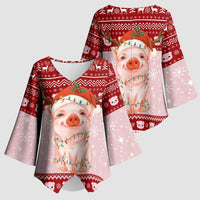 Lovely Pig Merry Christmas Kimono Sleeve Blouse Xmas Holiday Patterns - Wonder Print Shop