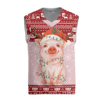 Lovely Pig Merry Christmas Knitted V-Neck Vest Xmas Holiday Patterns - Wonder Print Shop