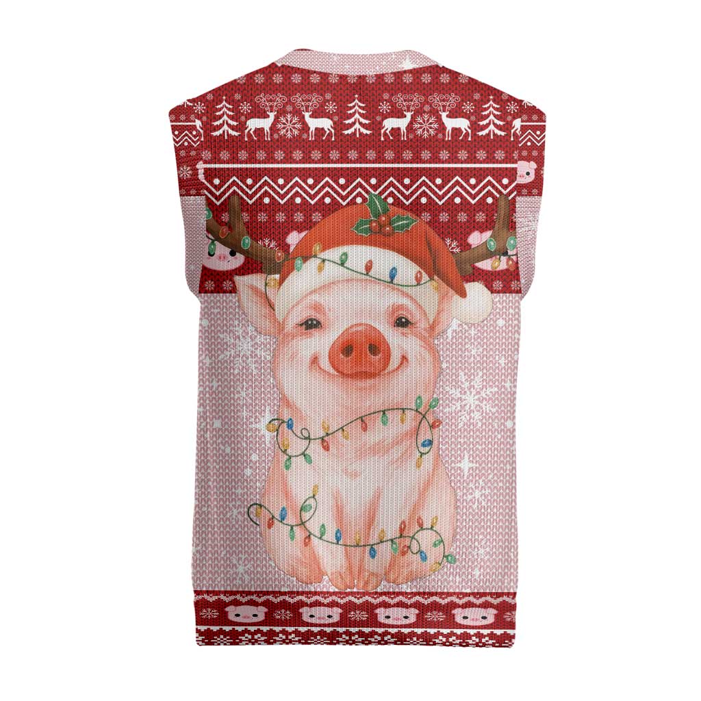 Lovely Pig Merry Christmas Knitted V-Neck Vest Xmas Holiday Patterns - Wonder Print Shop