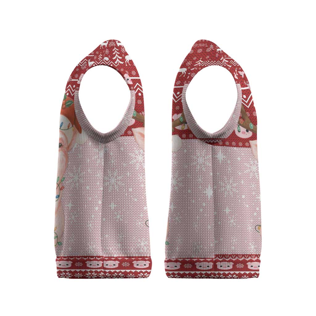 Lovely Pig Merry Christmas Knitted V-Neck Vest Xmas Holiday Patterns - Wonder Print Shop